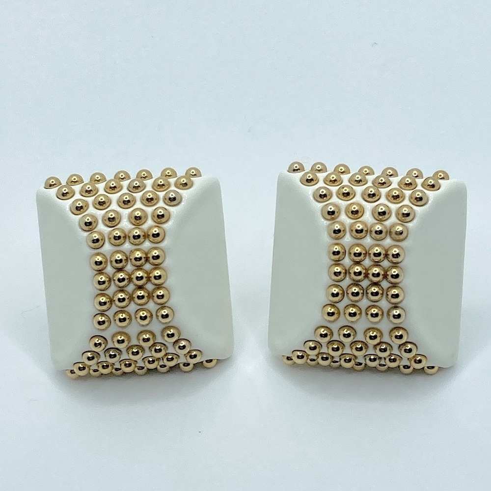 Vtg 80s Jewellians Square Dome Balls Studs Clip On Statement Runway Ready | 1.4”